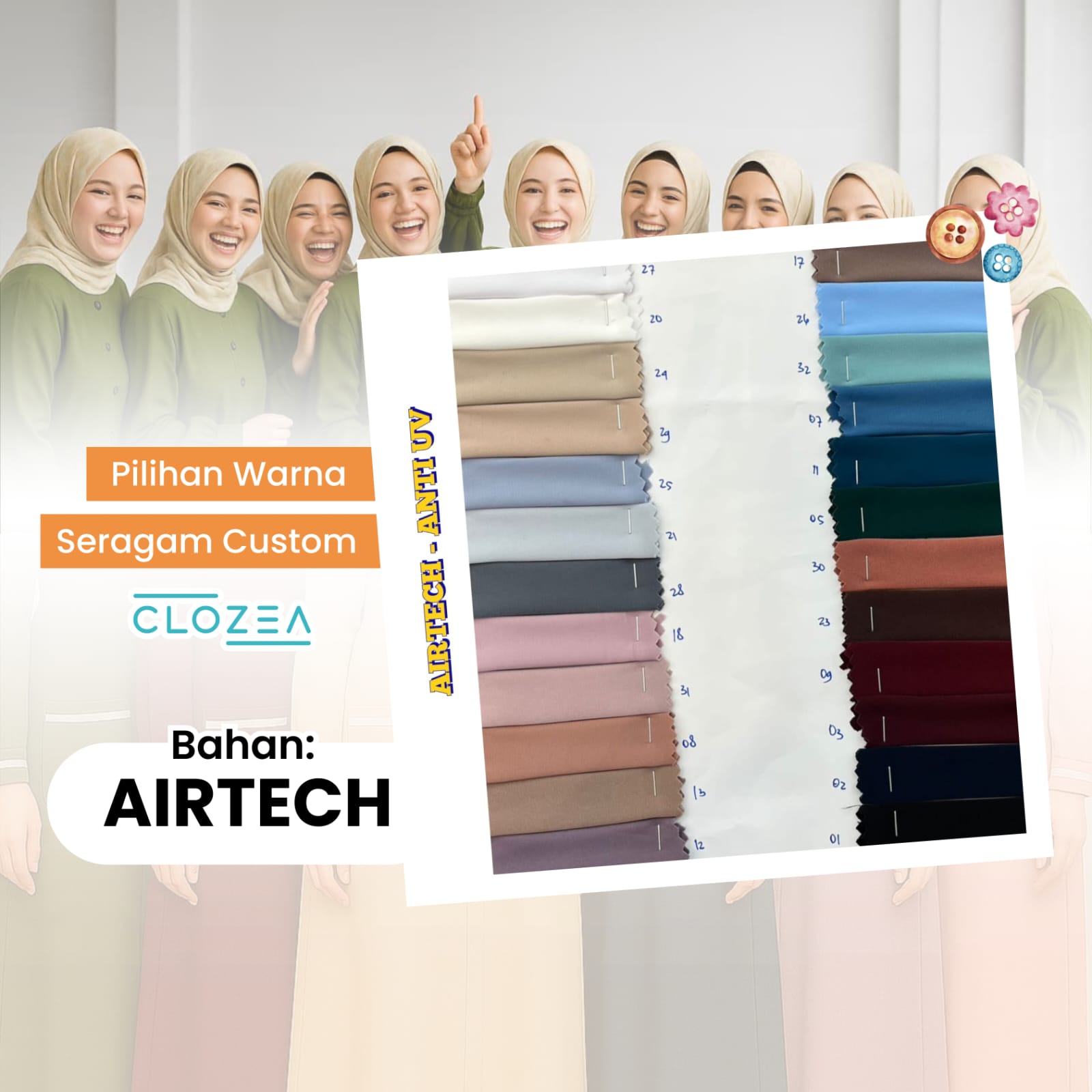 Pilihan warna kain Airtech untuk seragaman CLOZEA